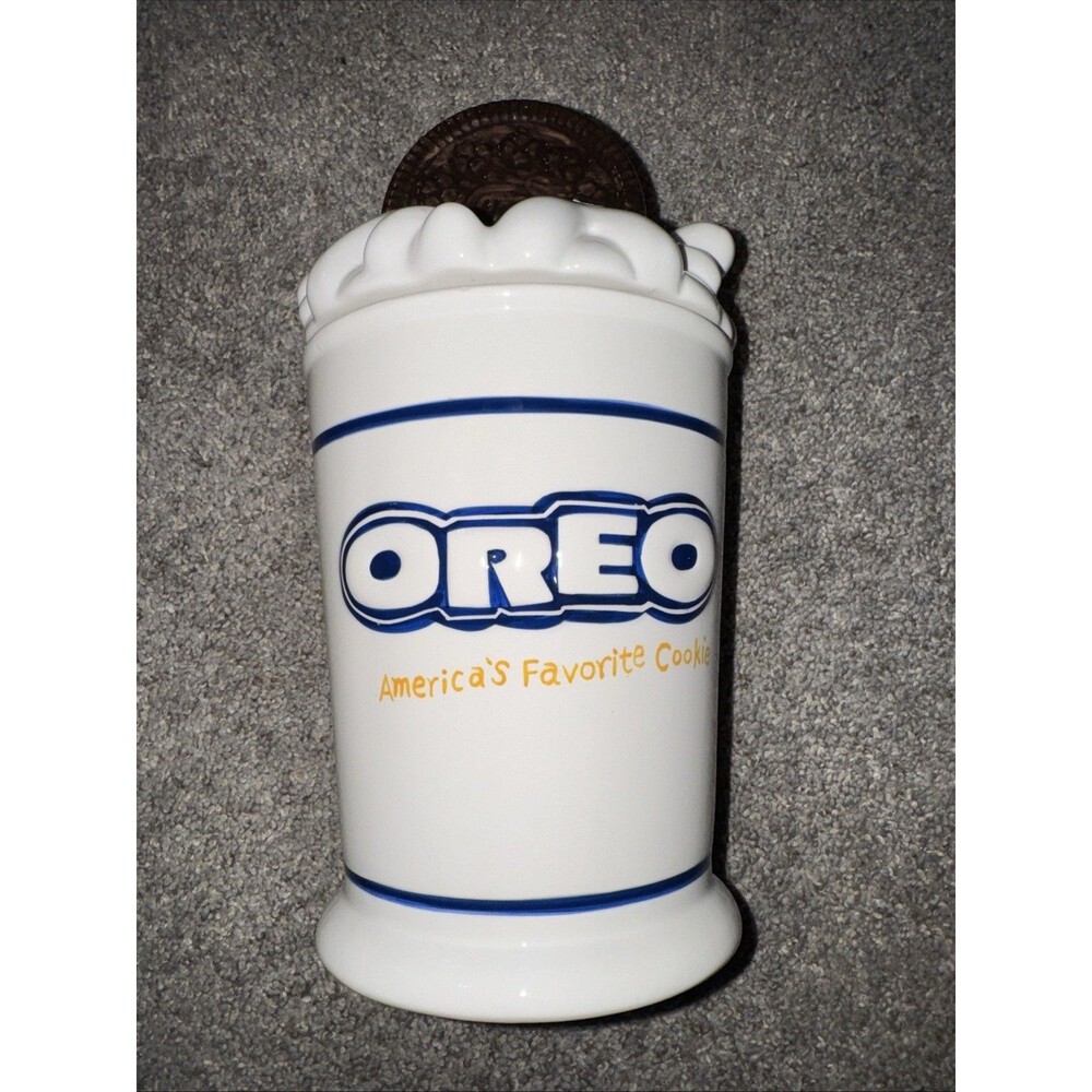 Vintage Oreo Cookie Jar Ceramic Glass of Milk Nabisco Collectible 12" *Chip